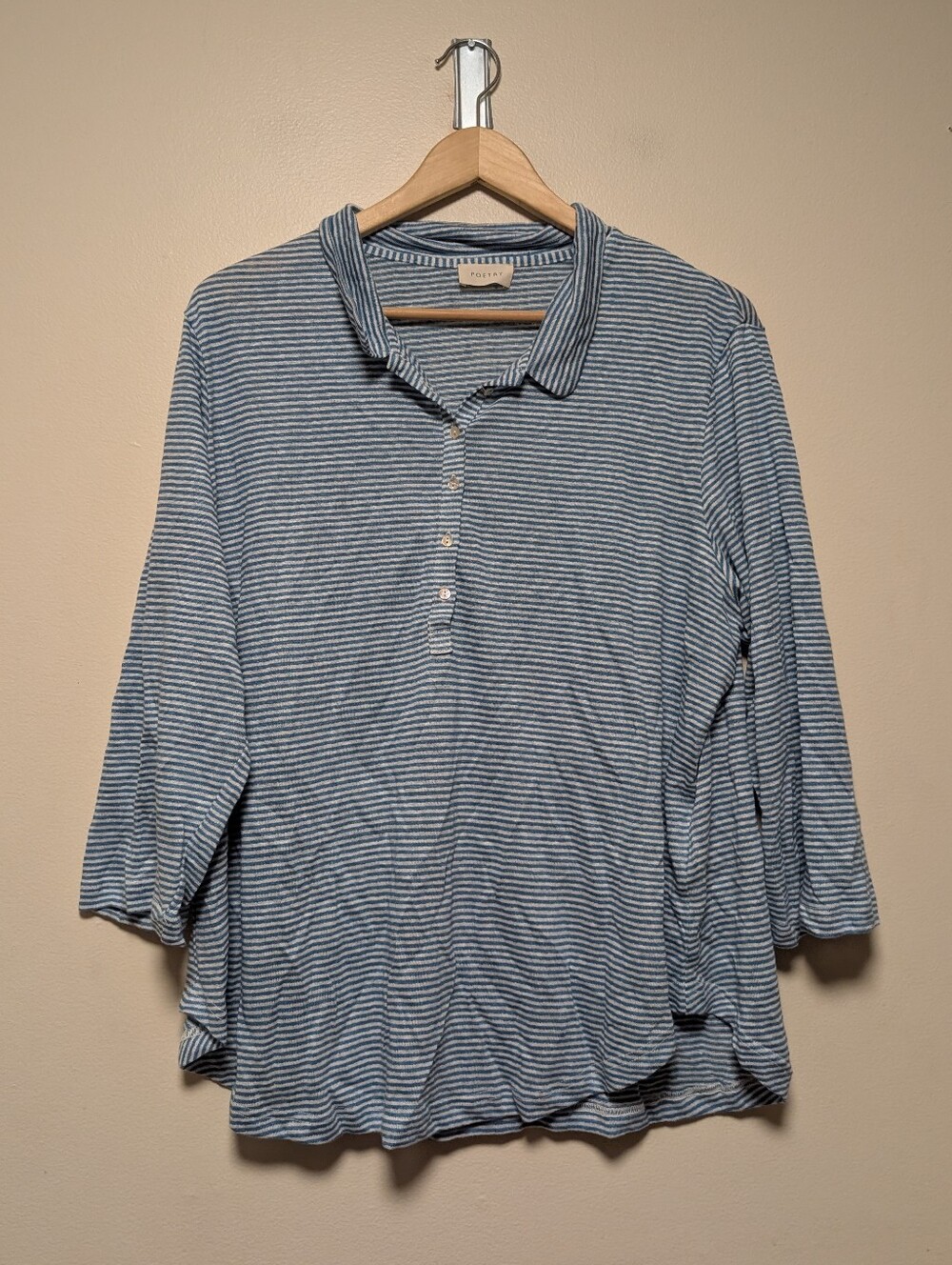 Poetry 100% Linen Blue White Stripe Polo Top US 16 UK 20